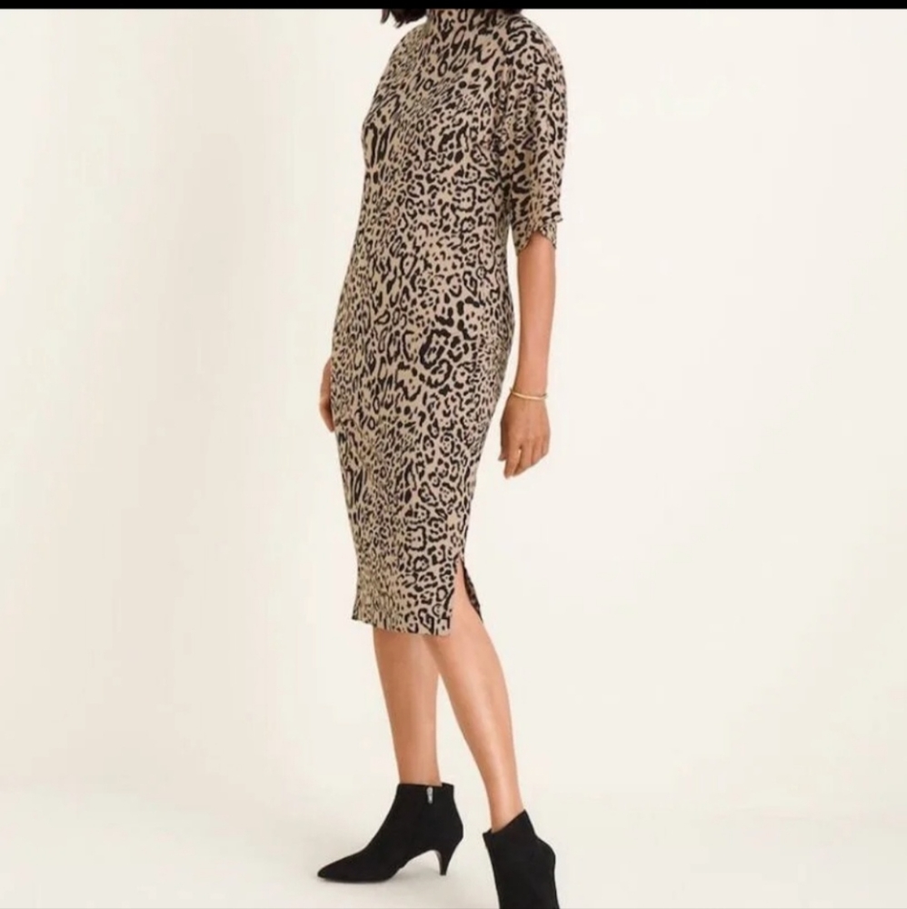 CHICOS Cheetah Print 3/4" Flare Sleeve Midi Dress